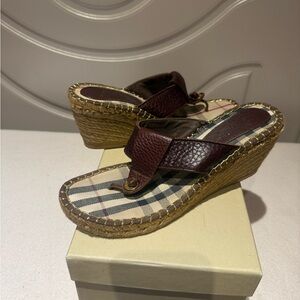 Burberry Brown and Gild Wedge Sandals